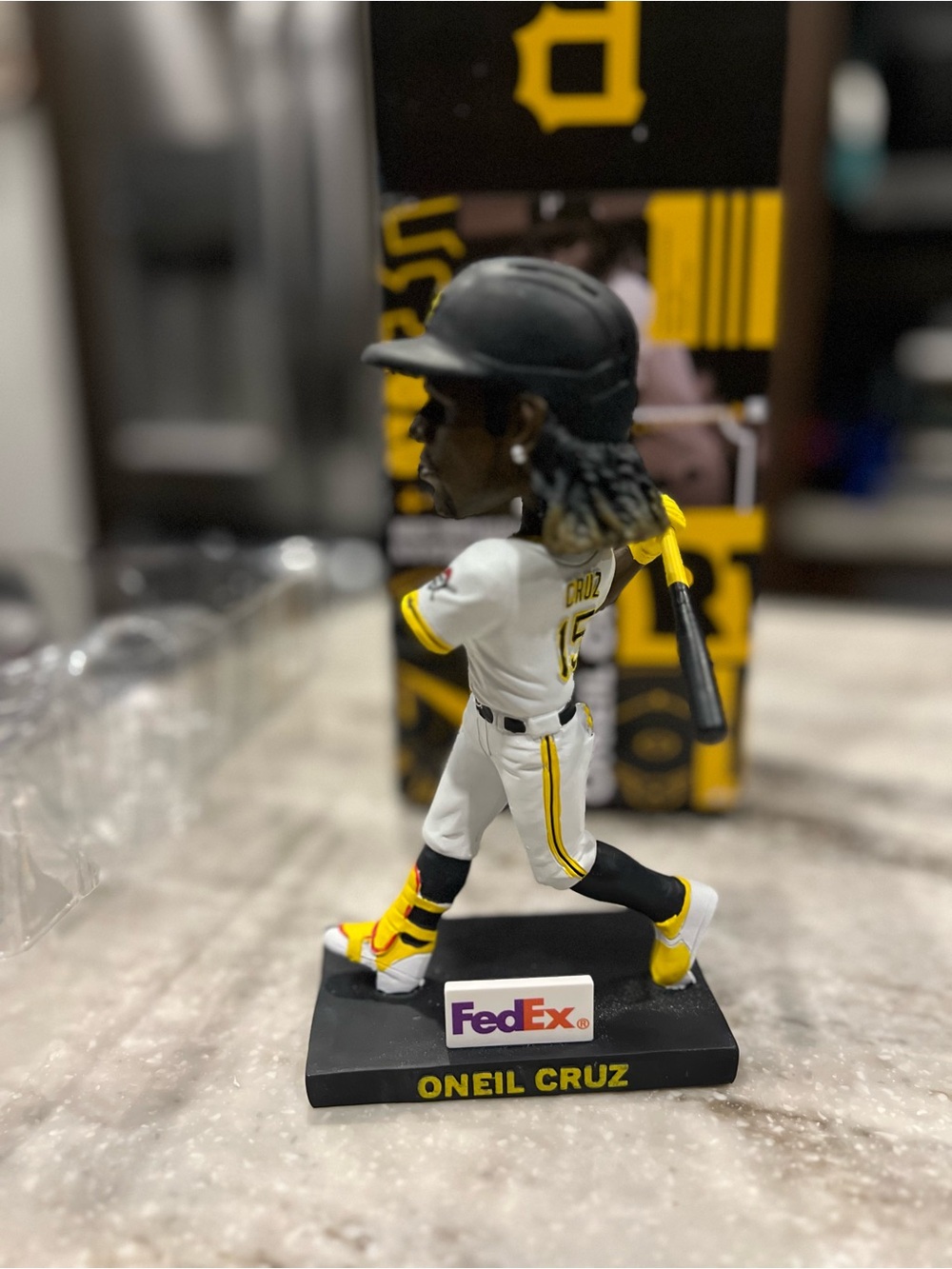 Oneil Cruz #15 Pittsburgh Pirates promotional bobblehead sponsored by FedEx.